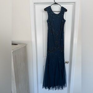 Adrianna Papell Midnight Blue Beaded Maxi Dress